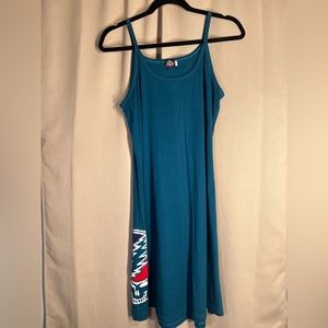 100% Cotton Spaghetti Strap Teal Dress w/ Grateful Dead Design - Medium